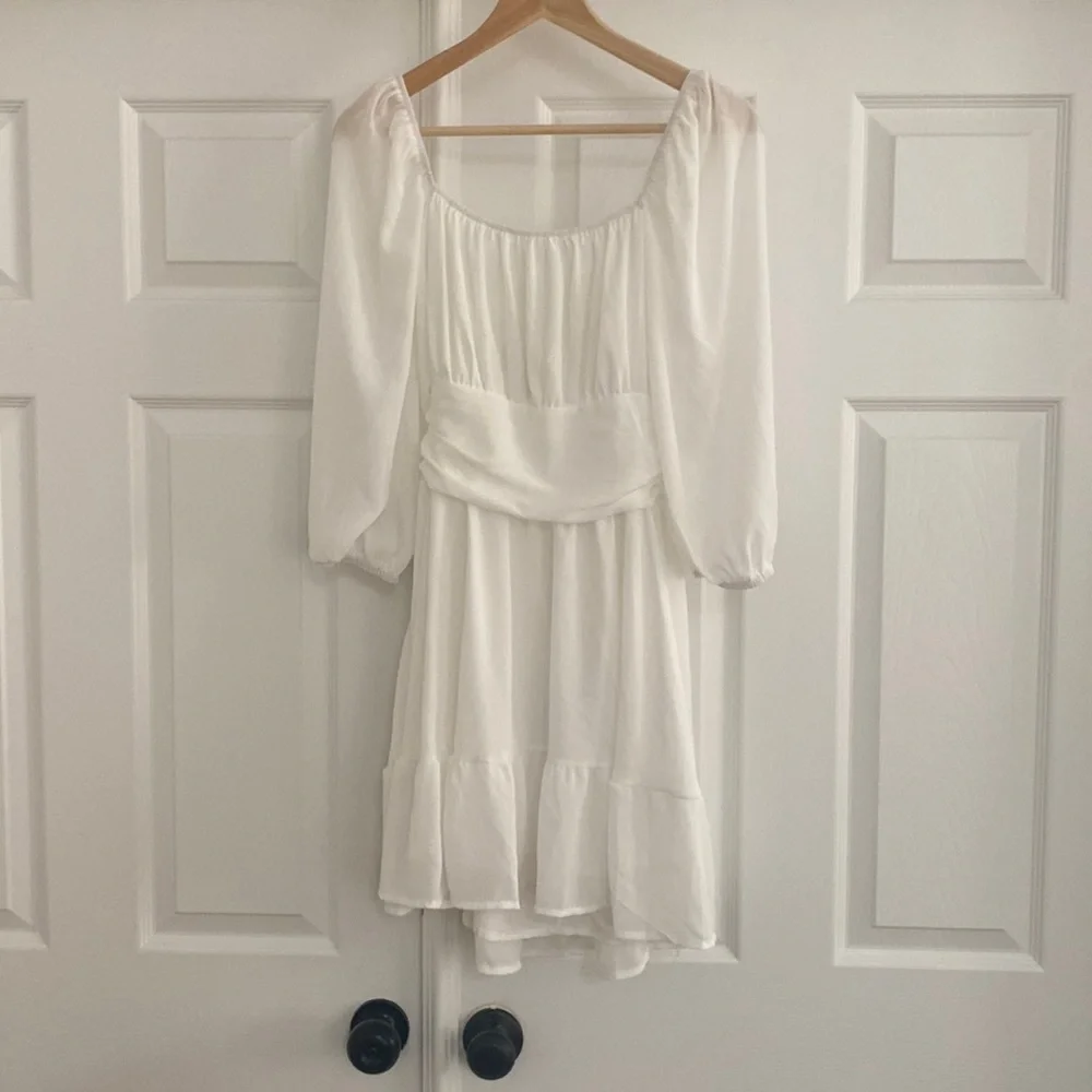 Boutique White Dress Bow Tie Back Baby Doll Mini Dress - Size: M - Picture 2 of 3
